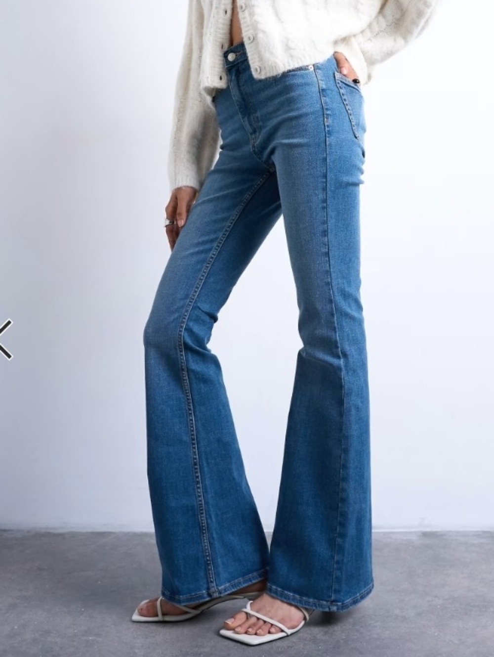 Topshop Moto Jamie Flare Leg High Rise Jeans Vintage Blue Stretch Size 30